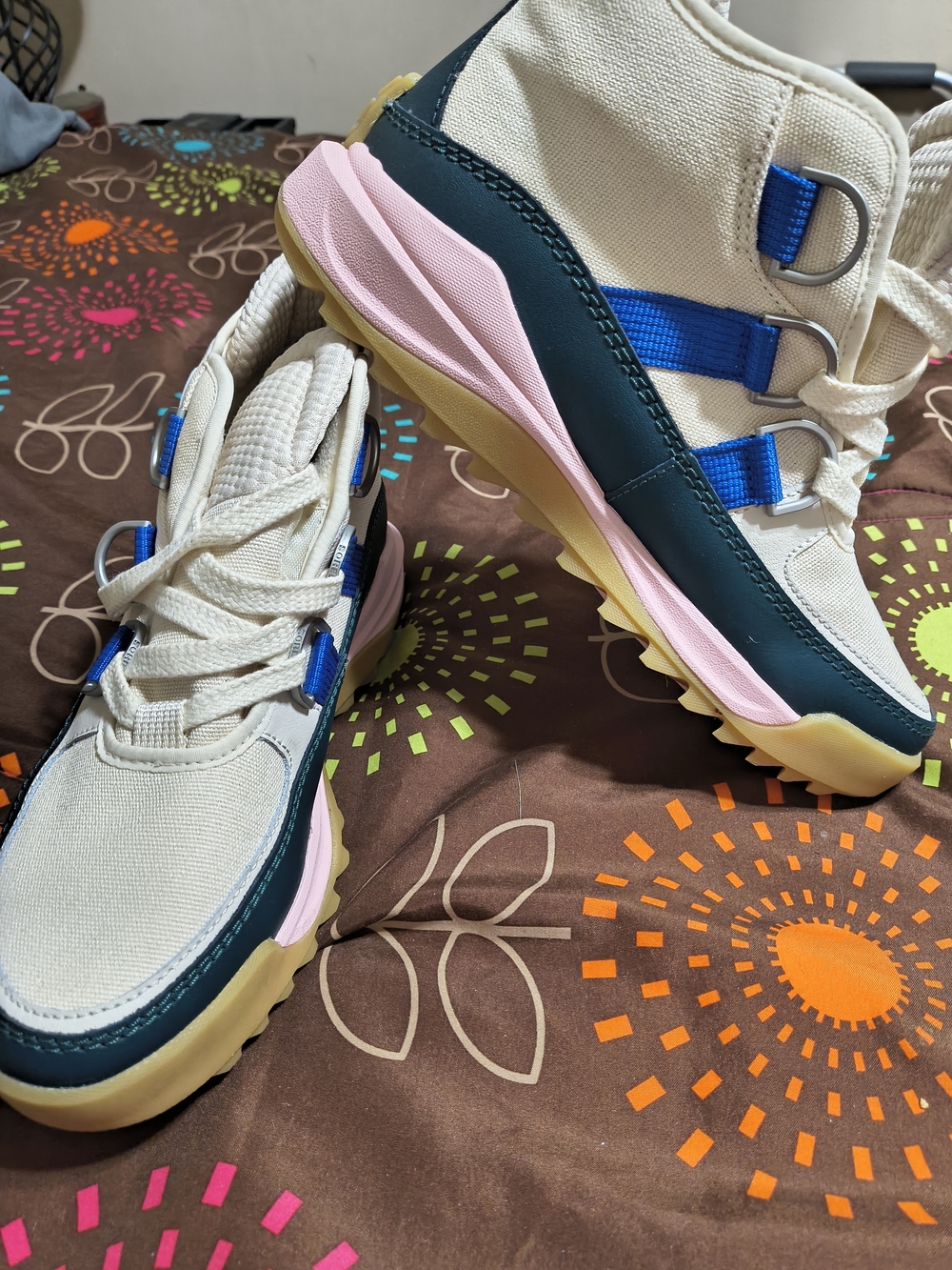 Sorel Women's Canvas Trail Sneakers in Cream, Teal, Blue & Pink